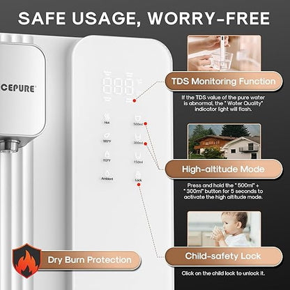 ICEPURE Countertop Reverse Osmosis Water Filter System, BPA Free, 3-Stage RO Water Filter, Pure and Clean Water 3:1, Instant-Hot, Indoor No Installation