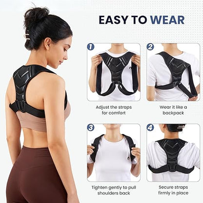 Posture Corrector Back Brace for Men and Women – Adjustable Back Brace for Upper Back and Shoulder Support – Back Straightener for Neck, Clavicle & Spine Alignment – Pain Relief, Breathable & Comfortable