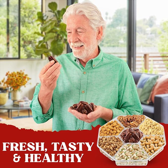 Nuts gift Basket - Delicious Mixed Cravings Gourmet Collection, Features 7 Sectional Platter with Freshly Roasted Nuts.