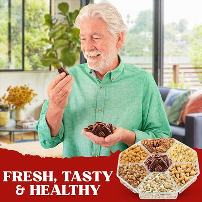 Nuts gift Basket - Delicious Mixed Cravings Gourmet Collection, Features 7 Sectional Platter with Freshly Roasted Nuts.