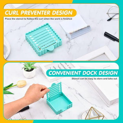 Sticky Notes Holder Cute with Stencil, Wavy Self-Stick Notepad Holder, Note Dispenser for Desk(Blue)