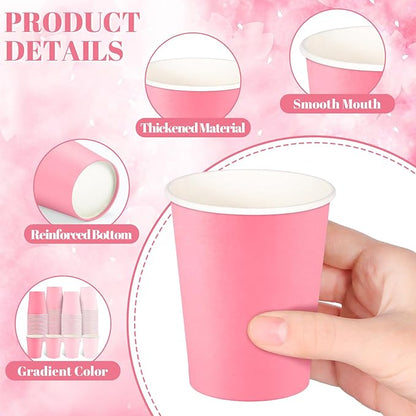 100 Pack Pink Paper Cups 9oz Gradient Pink Party Cups Disposable Paper Cups, Drinking Cups for Wedding Birthday Baby Shower Party Supplies