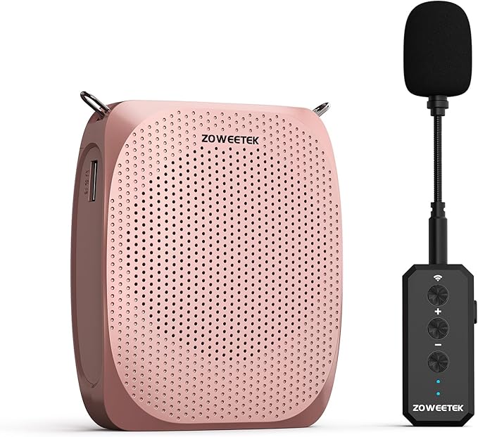 ZOWEETEK Wireless Voice Amplifier with Lavalier Lapel Microphone for Teachers, Mini Portable Speaker and Wireless Clip On Microphone System for Classroom, Meeting, Yoga, Streaming, Group outings