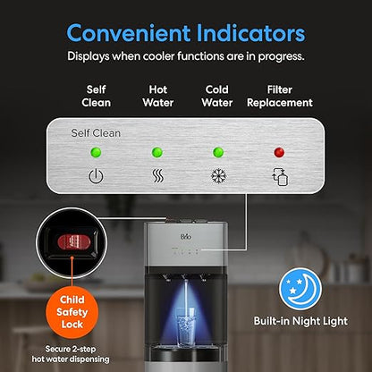 Brio 520 Bottom Load Water Cooler Dispenser for 5 Gallon Bottle w/ 2 Stage Filter | Hot Cold & Room Temp Water Options for Home & Office | Removes Chlorine, VOC's, Bad Taste & Chemicals
