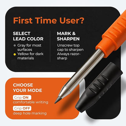 THORVALD New 3-in-1 Carpenter Pencils with Finger Grip for Construction - Incl. 7 Leads + Sharpener - Solid Mechanical Pencils with Fine Point/Best Marking tools Construction/Carpenters/Scriber