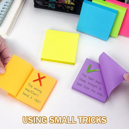 Winner Aura 3x3 Inch Bright Colors Self-Stick Sticky Notes, 6 Pack, 100 Sheets per Pad, Total 600 Sheets