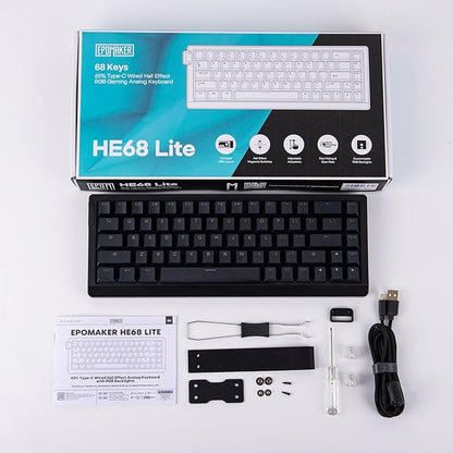 EPOMAKER HE68 Lite Hall Effect Gaming Keyboard, 8k Polling & 128K Scan Rate, 0.005mm Adjustable Trigger, 0.125ms Latency, 5-Layer Sound-Dampened, Snap Key, SOCD, A-RGB, Wired, Mac Software (Black)