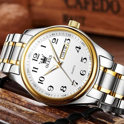OLEVS Mens Watch Stainless Steel Analog Quartz Watches for Men Day Date Easy Read Diamond Waterproof Dress Luxury Classic Casual Big Face Blue/Black/Gold/Silver Roman Arabic Numerals Men's Wrist Watch