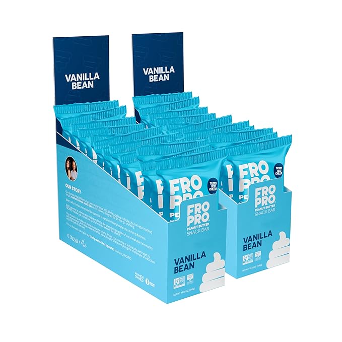 FROPRO Plant Protein Snack Bars - Plant Based Protein Bars, All-Natural, Gluten, Dairy, & Soy Free, High Protein Bars with Low Calories | Vanilla, 24 Pack
