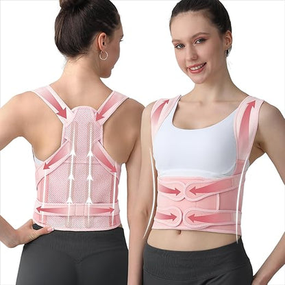 Posture Corrector for Women & Men, Adjustable Back Brace Shoulder Straightener with Full Back Support for Upper & Lower Back Pain, Spine Alignment, Hunchback, Scoliosis Relief (Small, Pink)