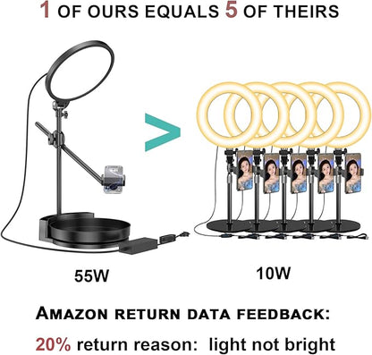 Bright Zoom Lighting for Computer, Adjustable Desk Lighting for Video Callst,55W Dimmable Full Screen Ring Light,with Rotating Storage Box,Pen Holder Stand,Phone Holder and Controller (Black, 10.5)