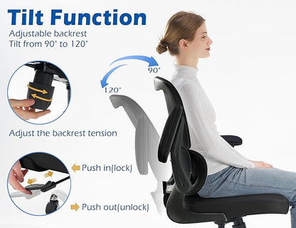 TRALT Ergonomic Office Chair - Desk Chair with Adjustable Lumbar Support Computer Chair - Mesh Comfy Chair with Flip-up Armrests - Gaming Chairs for Adults Home Office (Leather, Black)