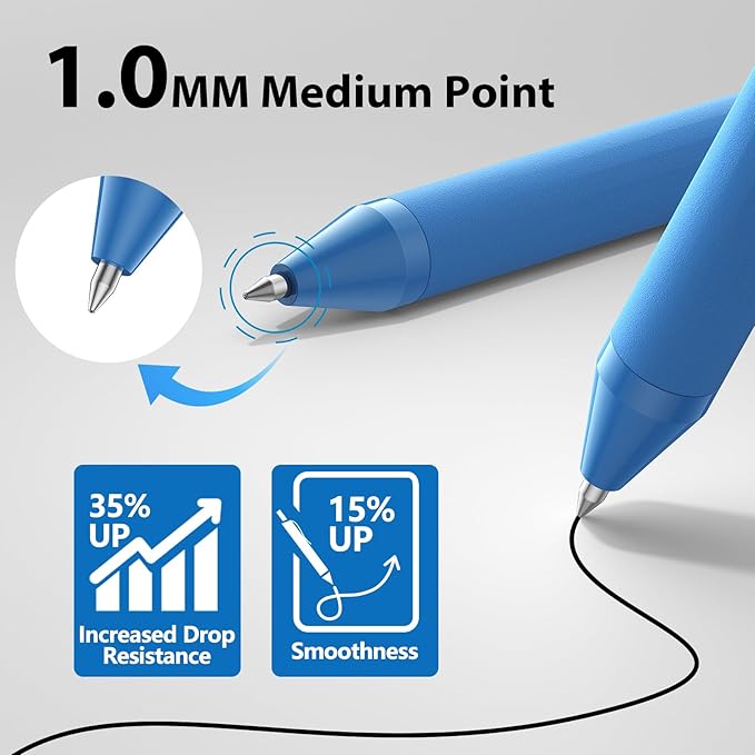 Ballpoint Pens Bulk - 107 Pcs Black Ink Pens in Bulk | 1.0 Medium Point Smooth Writing, Retractable No Bleed Ball Point Pen for Men Women (Blue Barrel)