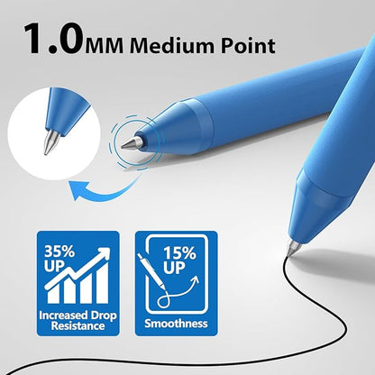 Ballpoint Pens Bulk - 107 Pcs Black Ink Pens in Bulk | 1.0 Medium Point Smooth Writing, Retractable No Bleed Ball Point Pen for Men Women (Blue Barrel)