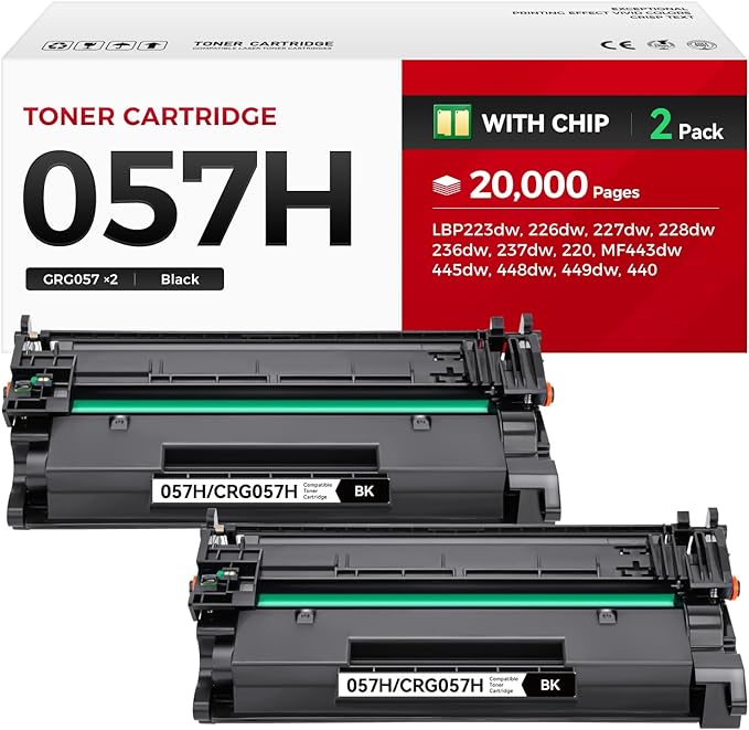 057H Toner Cartridge Black 2-Pack with chip High Yield Replacement for Canon 057 CRG-057 057H Compatible for Canon ImageCLASS MF445dw MF448dw LBP226dw LBP227dw LBP228dw MF449dw MF445 Laser Printer Ink