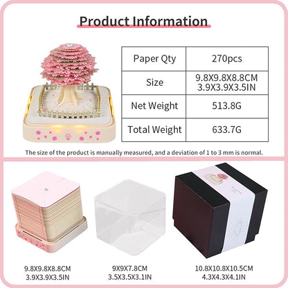 3D Time Piece Calendar 2026 DIY Calendars Tear Away Carving Art 3D Memo Pad Calendar With LED Lights sculpture artsy pads calendar notepad for Desktop Decor-Cherry Tree