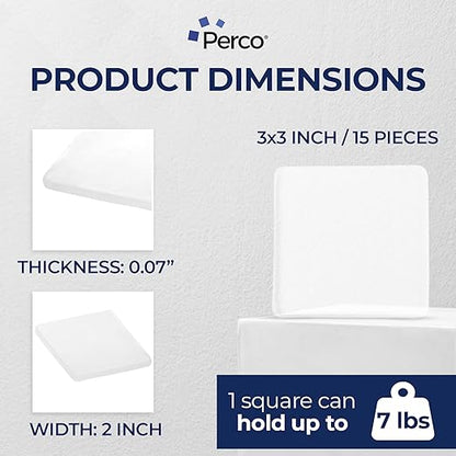 Perco Nano Double Sided Tape Squares, Clear Tape, 15 3"x3" Pre-Cut Mounting Squares – Heavy Duty Adhesive for Wall Décor, Mirrors, Photo Frames, Hanging, Crafts, DIY, Industrial Use, Home Projects