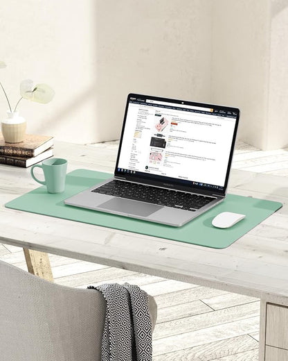 YSAGi Non-Slip Leather Desk Pad, Waterproof Laptop Computer Desk Keyboard Mat, Table Protector Blotter Mat, Large Mouse Pad for Office/Work/Home/Decor(Pale Green, 23.6" x 13.7")