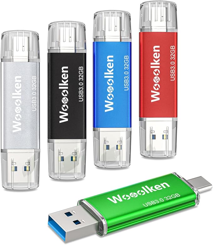 USB C Flash Drive 32GB 5 Pack, Wooolken USB 3.0 Dual Drive Type-C Thumb Drive OTG Memory Stick Compatible with iPhone 16/15, Android Smartphone/Tablets/Computers