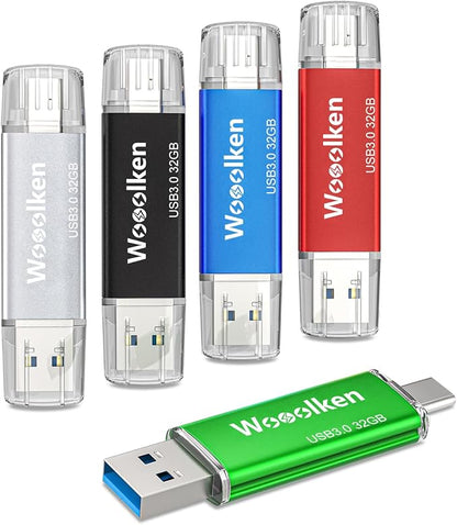 USB C Flash Drive 32GB 5 Pack, Wooolken USB 3.0 Dual Drive Type-C Thumb Drive OTG Memory Stick Compatible with iPhone 16/15, Android Smartphone/Tablets/Computers