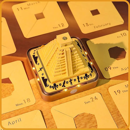 3D Time Piece Calendar 2026 DIY Calendars Tear Away Carving Art 3D Memo Pad Calendar With LED Lights sculpture artsy pads calendar notepad for Desktop Decor-Pyramid