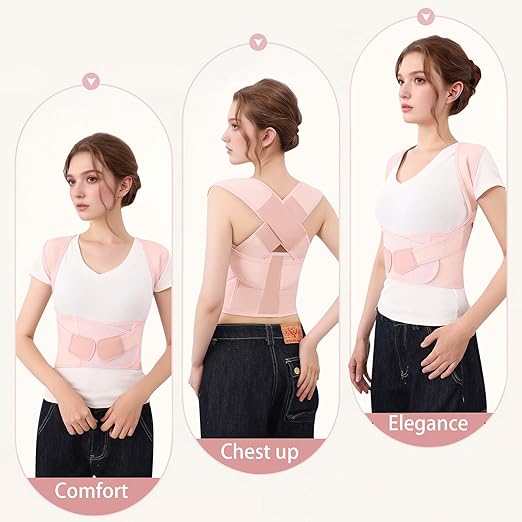 Posture Corrector for Women and Men Plus Size Full Back Support Brace Straightener Scoliosis Spine Upper Back Pain Relief Adjustable Shoulder Instant Posture Corrector with Hunchback Pink XX-Large