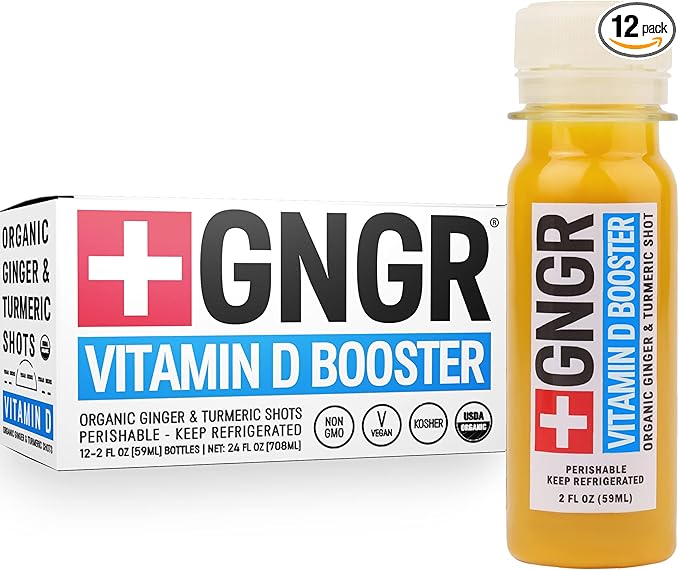+GNGR Vitamin D Booster – Tropical Immunity Booster Edition Cold-Pressed Ginger Shot with Pineapple, Passion Fruit, Orange, Turmeric & Vitamin D3. Mood, Immunity & Energy. 2 fl oz (Pack of 12)