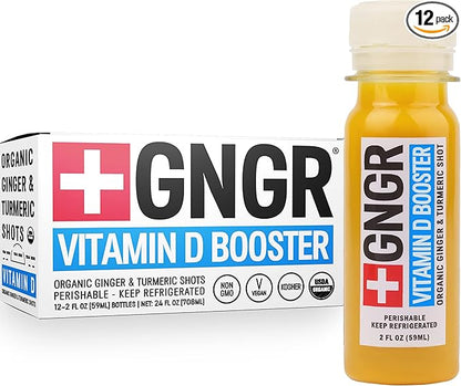 +GNGR Vitamin D Booster – Tropical Immunity Booster Edition Cold-Pressed Ginger Shot with Pineapple, Passion Fruit, Orange, Turmeric & Vitamin D3. Mood, Immunity & Energy. 2 fl oz (Pack of 12)
