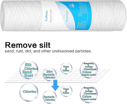 50 Micron 10" x 2.5" String Wound Sediment Water Filter Cartridge,5 Pack,Whole House Sediment Filtration, Universal Replacement for Most 10 inch RO Unit