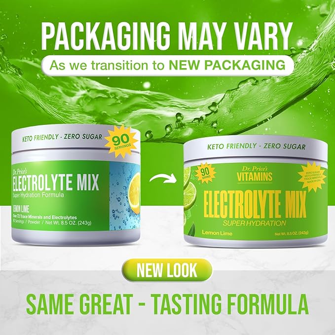 Dr. Price’s Electrolytes Powder Bulk | Lemon Lime 90 Servings | Sugar Free Hydration Powder with 72+ Trace Minerals | Keto, Vegan, Electrolyte Drink Mix | Doctor-Formulated, Made in USA