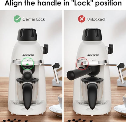 SOWTECH Coffee Machine, 3.5 Bar Espresso Cappuccino Machine with Milk Frother, 1-4 Cup Portable Coffee Maker for Latte, Cappuccino, 800W, White