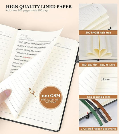 Lined Journal Notebook for Men & Women,200 Pages A5 Hardcover Leather Notebook (5.9"x8.5"), Travel Journal for Work, School, Business Writing, Note Taking, Notepad Diary (Black)
