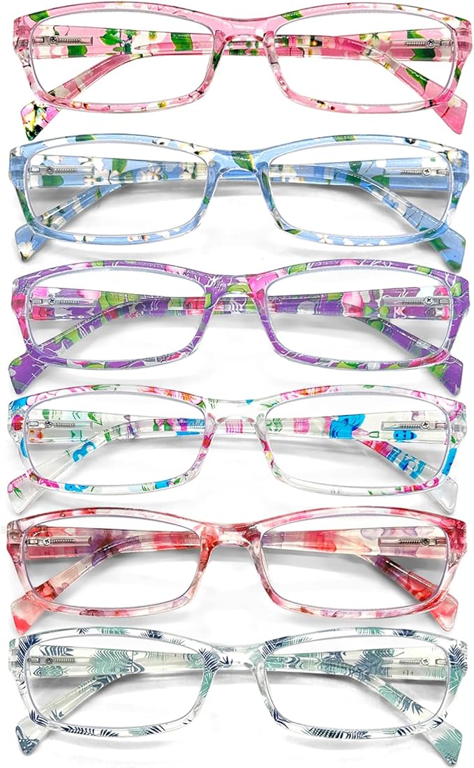 Henotin 6-Pack Reading Glasses Blue Light Blocking Anti Eyestrain Computer Reading Glasses for Women and Men Readers (Mix Color-B, 1.75, Diopters)