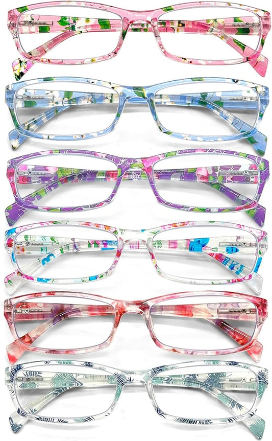 Henotin 6-Pack Reading Glasses Blue Light Blocking Anti Eyestrain Computer Reading Glasses for Women and Men Readers (Mix Color-B, 2.25, Diopters)