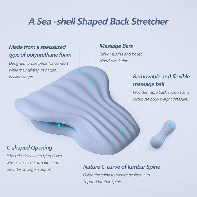 RESTCLOUD Back Stretcher for Back Pain Relief, Lower Back Stretcher Back Stretching Cushion, Lumbar Stretcher Device Helps with Spinal Stenosis Herniated Disc Sciatica Nerve