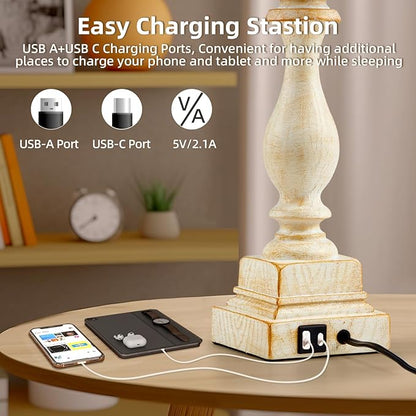 Touch Lamps for Bedroom Set of 2,Bed-Side Table Lamps with 2 USB Ports, Bedroom Lamps with 3-Way Dimmable,23" Tall Table Lamps for Living Room/Night-Stand, Bonus 2 Bulbs