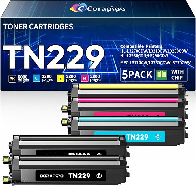 TN229XL TN229 High Yield Toner Cartridge Compatible for Brother TN-229 TN229XL Toner Cartridge with MFC-L3780CDW MFC-L3720CDW HL-L3220CDW HL-L3280CDW HL-L3295cdw Printer|5pack Ink