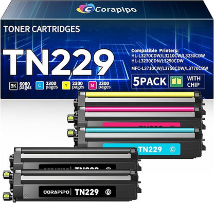 TN229XL TN229 High Yield Toner Cartridge Compatible for Brother TN-229 TN229XL Toner Cartridge with MFC-L3780CDW MFC-L3720CDW HL-L3220CDW HL-L3280CDW HL-L3295cdw Printer|5pack Ink