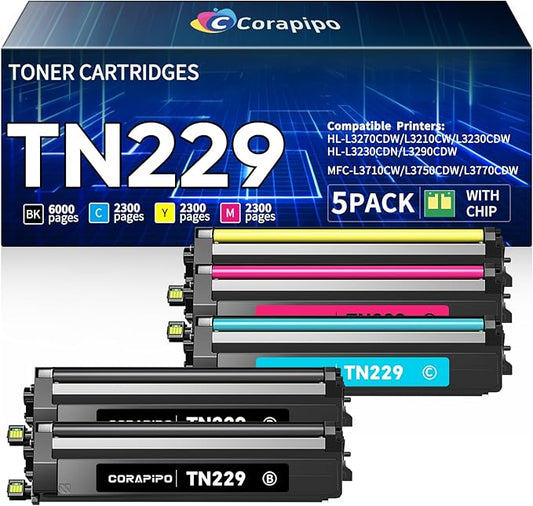 TN229XL TN229 High Yield Toner Cartridge Compatible for Brother TN-229 TN229XL Toner Cartridge with MFC-L3780CDW MFC-L3720CDW HL-L3220CDW HL-L3280CDW HL-L3295cdw Printer|5pack Ink