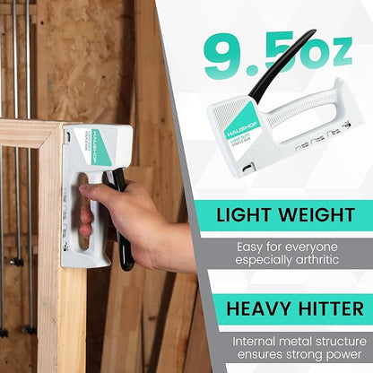 HAUSHOF Light Duty Staple Gun, Upholstery Staple Gun with 800PCS JT21 Staples and Stapler Remover, Fits JT21 Staple of 1/4'', 5/16'' & 3/8'', Used for Wood, Classroom, Crafts, DIY, Decoration (White)