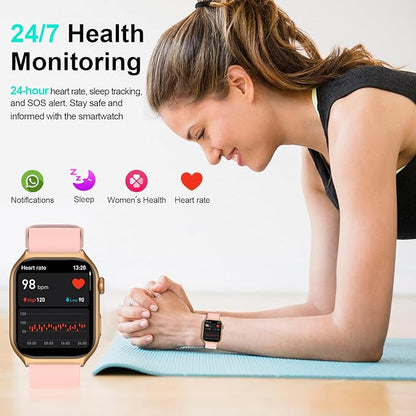 Digital Watch with 2" HD Color Screen, 45 Days Long Battery, IP68 Waterproof, Answer/Make Call/Quick Reply/AI Voice Assistant, 100+ Sport Modes, Health Fitness Tracker for Android and iOS (Pink)