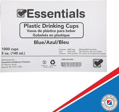 Essentials Healthcare Products Plastic Drinking Cups - Full Case of 1000 Cups - Blue 5 oz Disoposable Cups for Cold Beverages, Parties, Office, or Medical Use - Durable & Convenient