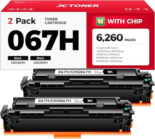 067H 067 Toner Cartridge Set (Black 2-Pack) MF656Cdw MF654Cdw High Capacity with chip Compatible with Canon 067 067H Works for Canon Color imageCLASS LBP632Cdw LBP633Cdw MF652Cdw MF653Cdw Printer Ink