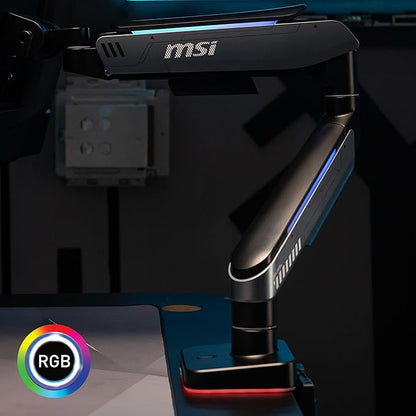 MSI MPG MT201R V2 - Premium RGB Single Monitor Stand Arm, Supports 17-49" Screens and 44 lbs, VESA Compatible, Adjustable Heavy Duty Gas Spring Mount, Clamp & Grommet, Quick Release Plate - Gray