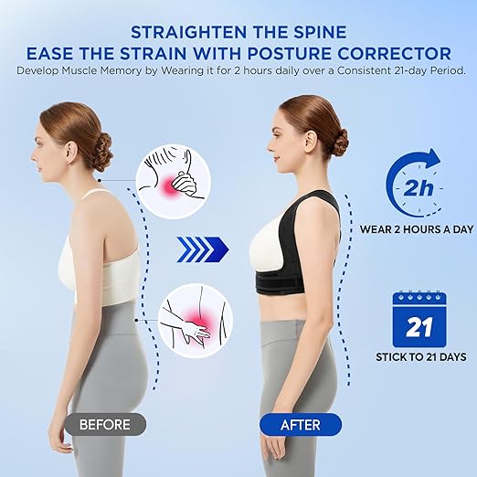 Vicorrect Posture Corrector for Women and Men, Adjustable Upper Back Brace for Clavicle Support and Providing Pain Relief from Neck, Shoulder, and Upper Back (Black, Large/X-Large)