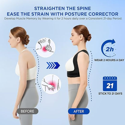 Vicorrect Posture Corrector for Women and Men, Adjustable Upper Back Brace for Clavicle Support and Providing Pain Relief from Neck, Shoulder, and Upper Back (Black, Small/Medium)