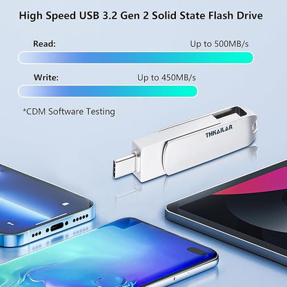 Thkailar USB C Flash Drive 1TB,2 in 1 USB A to Type C Thumb Drive, Read Up to 500MB/s Memory Stick Dual Ports,USB 3.2 Flash Drive for iPhone 15/16/17, Android Phone,Computer,MacBook,Tablet,Laptop