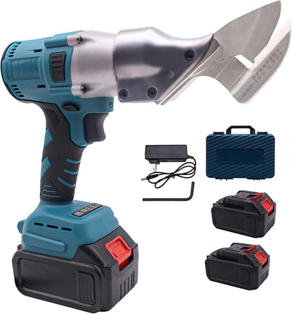 Cordless Electric Metal Shear with 360° Swivel Head – Rechargeable Sheet Metal Cutter Scissors for Steel & Aluminum, Includes 2×1500mAh Batteries & Charger – Blue