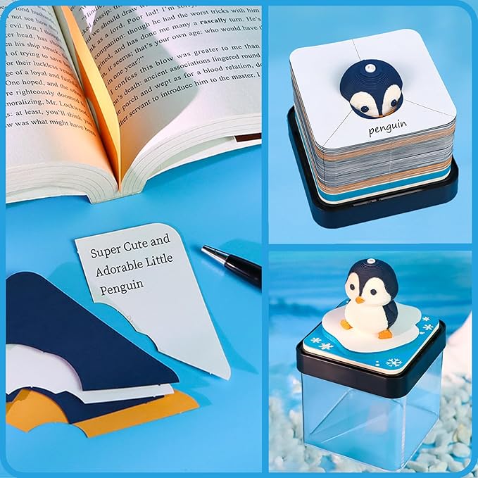 3D Time Piece Calendar 2026 DIY Calendars Tear Away Carving Art 3D Memo Pad Calendar With LED Lights sculpture artsy pads calendar notepad for Desktop Decor-Penguin