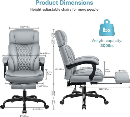 Executive Leather Office Chair, Big and Tall Office Chair with Footrest Home Office Desk Chairs, Ergonomic Computer Desk Chair with Lumbar Support, Reclining Desk Chair with Adjustable Angle